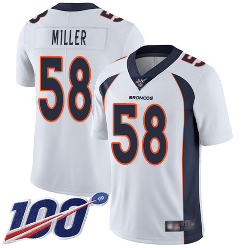 Men Denver Broncos 58 Von Miller White Vapor Untouchable Limited Player 100th Season Football NFL Jersey